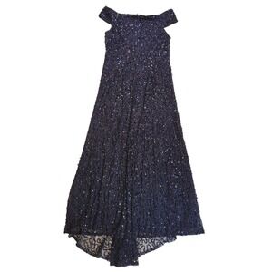 Sleeveless NavyBlue Off Shoulder Sequin Formal Evening Dress Gown Full Length 16